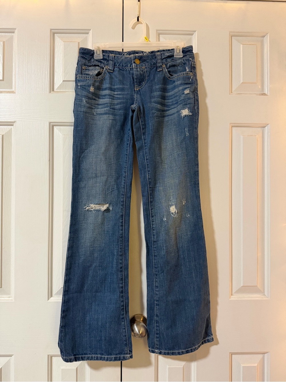 American Age Distressed Wide-Leg Jeans - Dark Blue